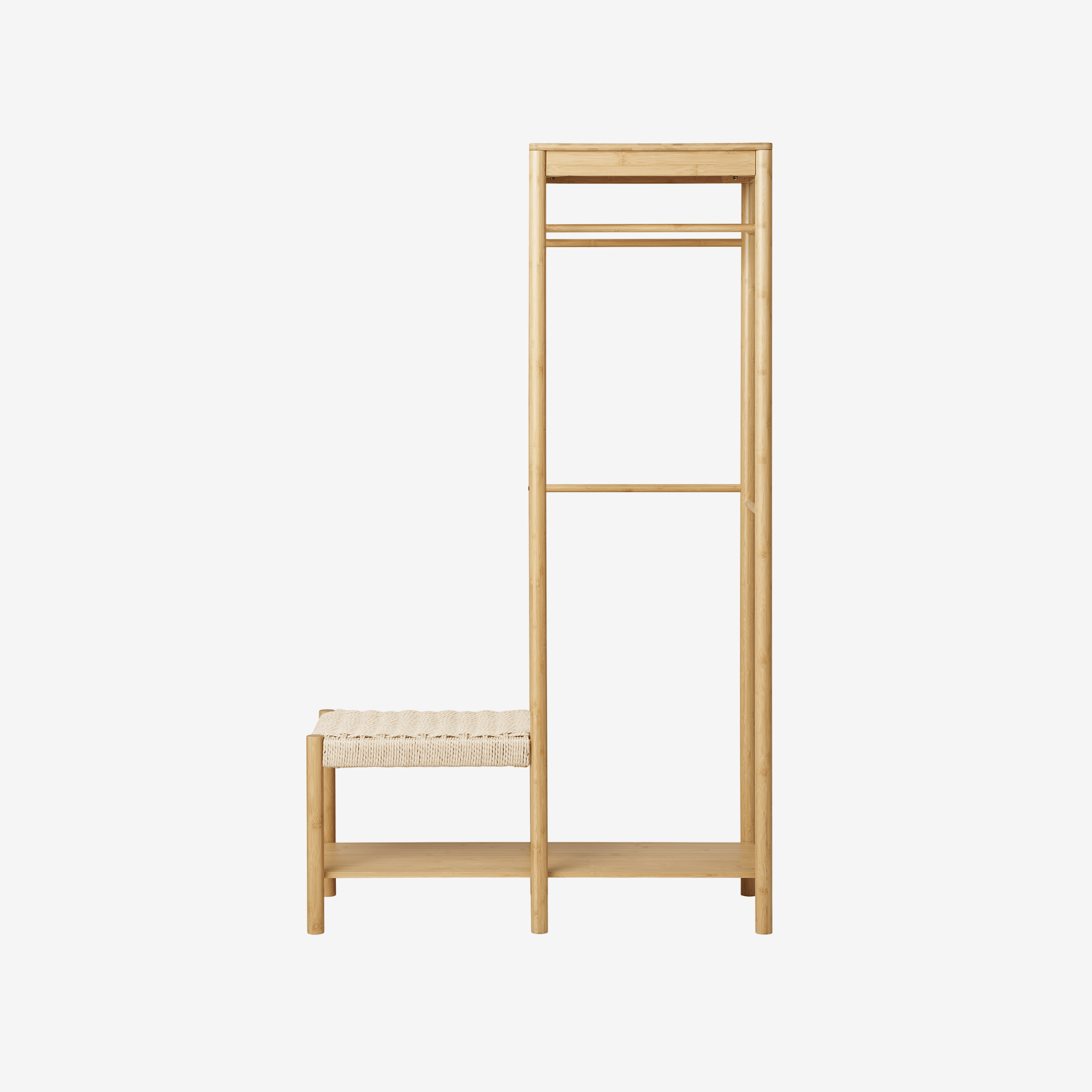 DORVA | מתלה בגדים מבמבוק וחבל, עם ספסל ומדף , 95/165 ס"מ