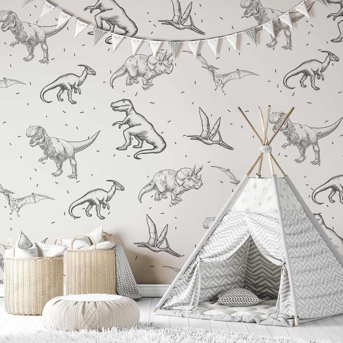 SAYIF | טפט דינוזאורים שחור לבן