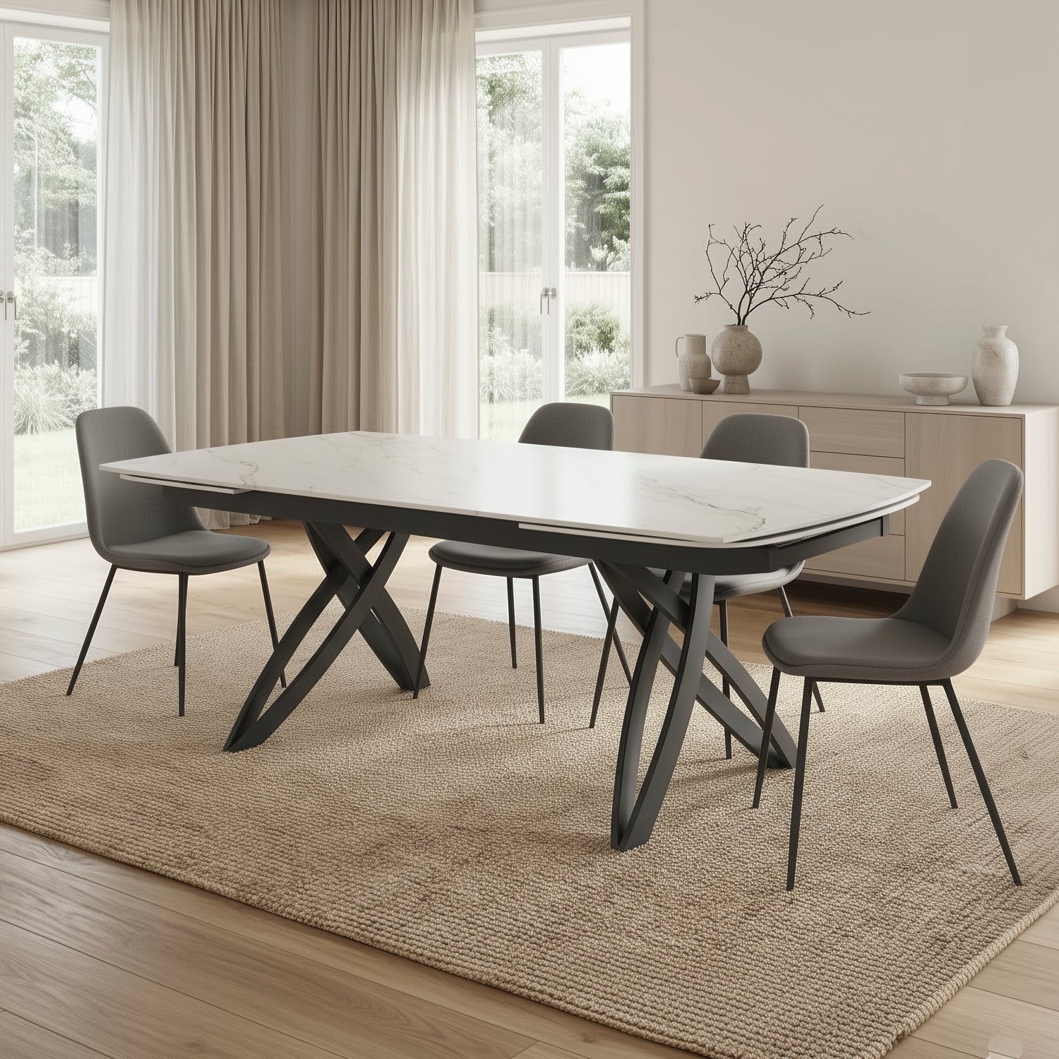 BERGLY | שולחן אוכל מלבני 200/95 ס"מ, נפתח ל-300 ס"מ, עד 14 סועדים