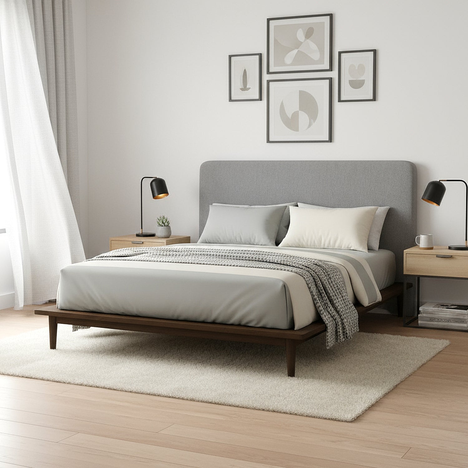 VIDSAT | מיטה זוגית מעץ עם גב מרופד