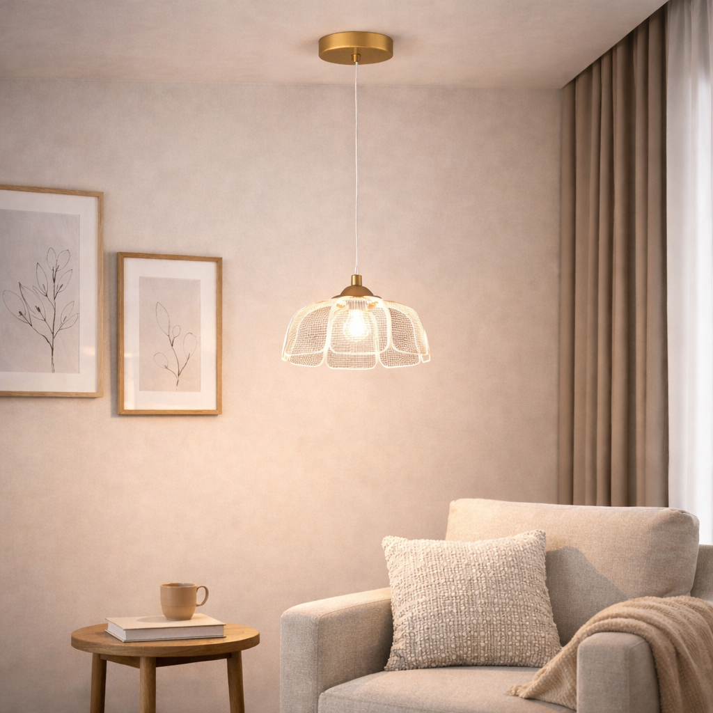 QIVA | מנורת תליה בצורת פרח בגוון לבן וזהב - KUALA