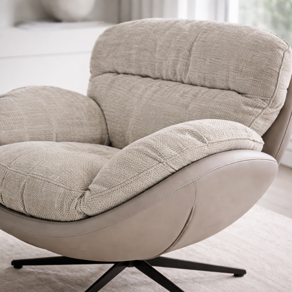 DUALI | כורסא מסתובבת מרופדת בבד אריג בשילוב דמוי עור - KUALA