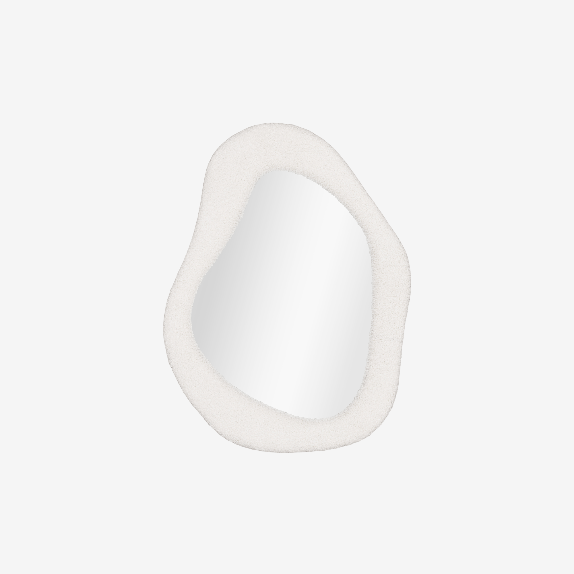 PUZA | מראה אמורפית עם מסגרת מרופדת בבד בוקלה