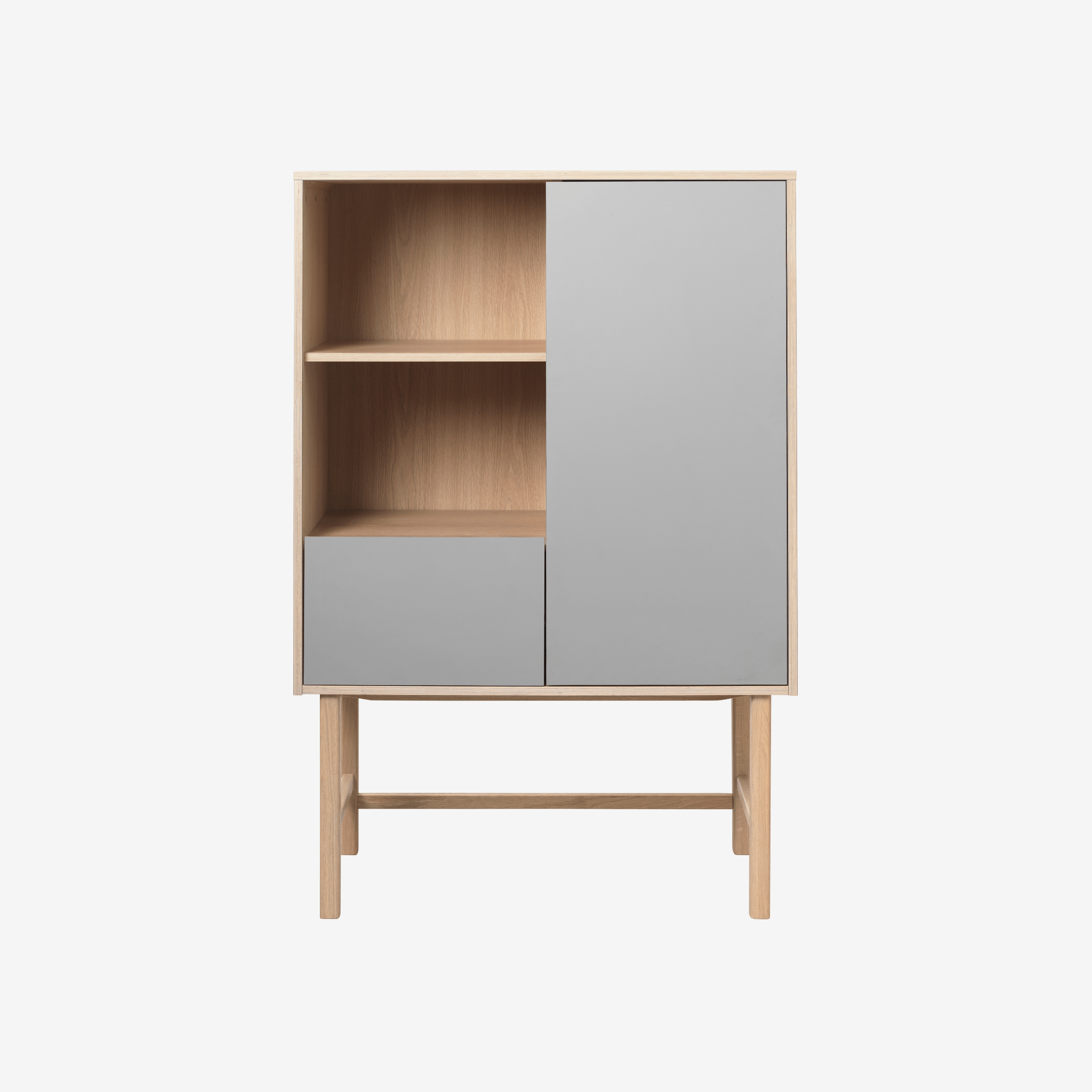 YUNALA | קומודה מעץ עם מגירה, מדפים פתוחים וסגורים