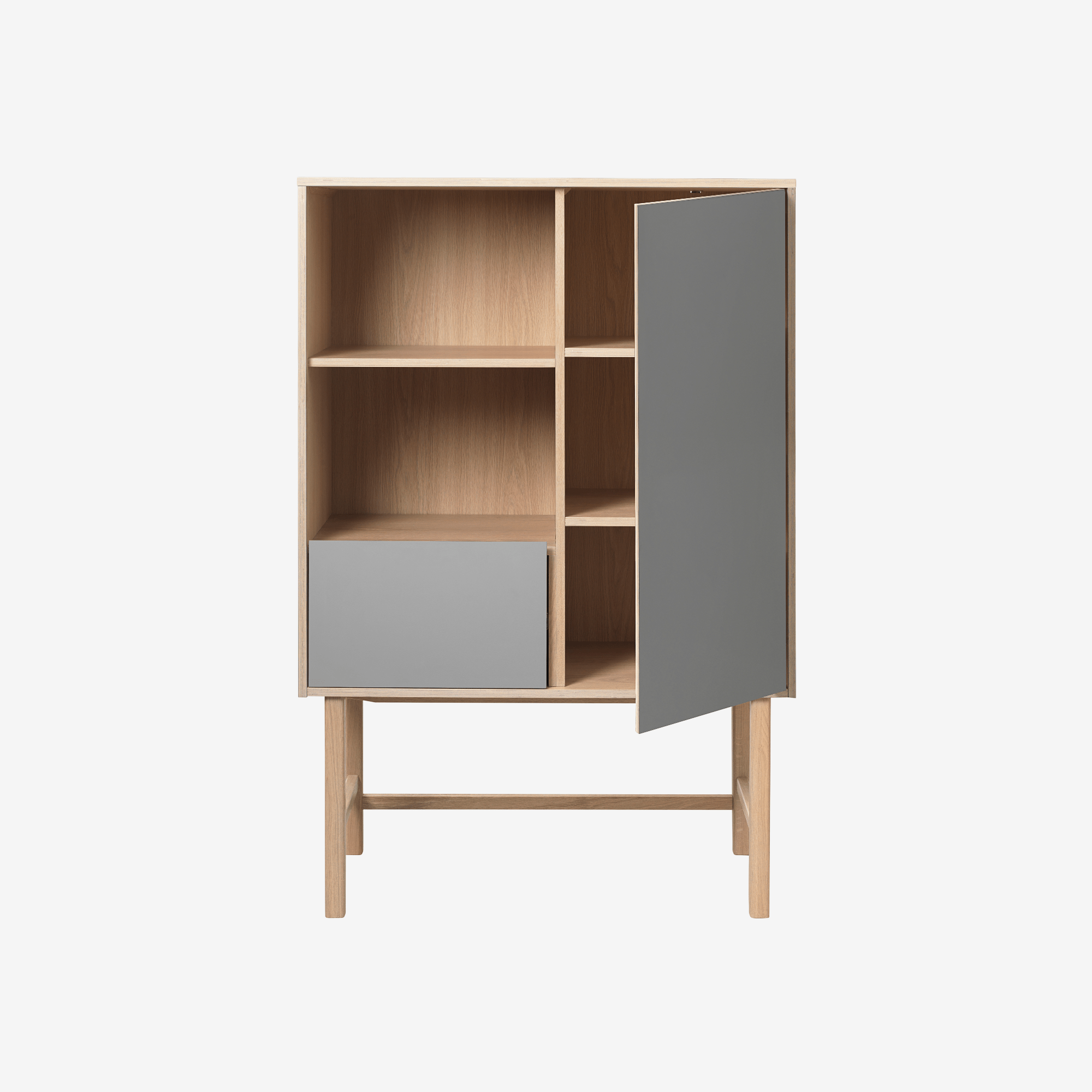 YUNALA | קומודה מעץ עם מגירה, מדפים פתוחים וסגורים