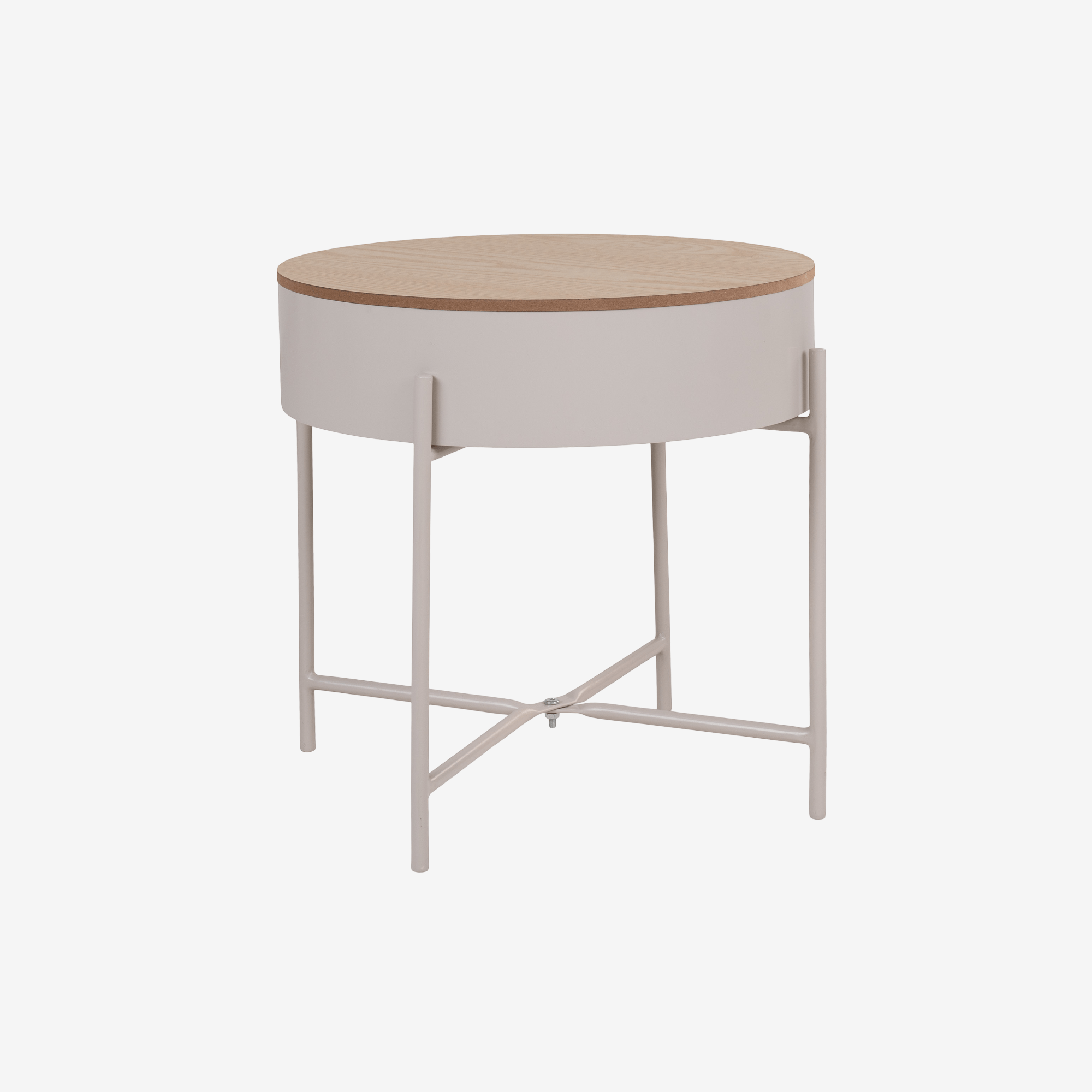 FRUNA | שולחן צד עגול ממתכת ועץ, קוטר 40 ס"מ