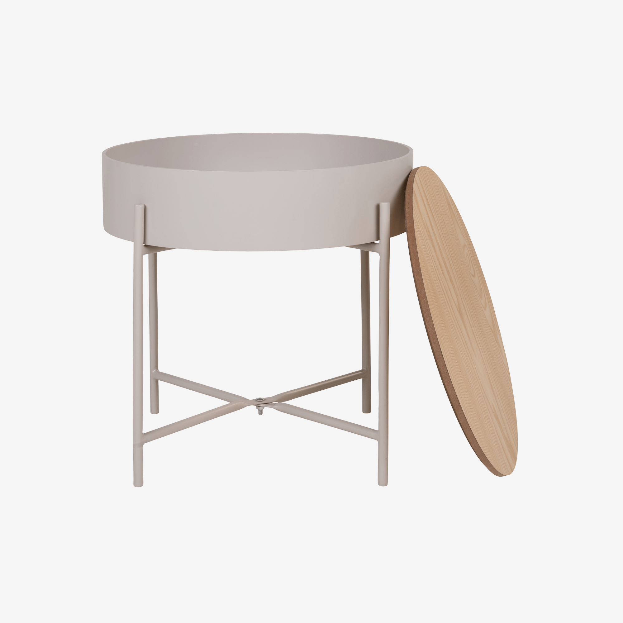 FRUNA | שולחן צד עגול ממתכת ועץ, קוטר 40 ס"מ