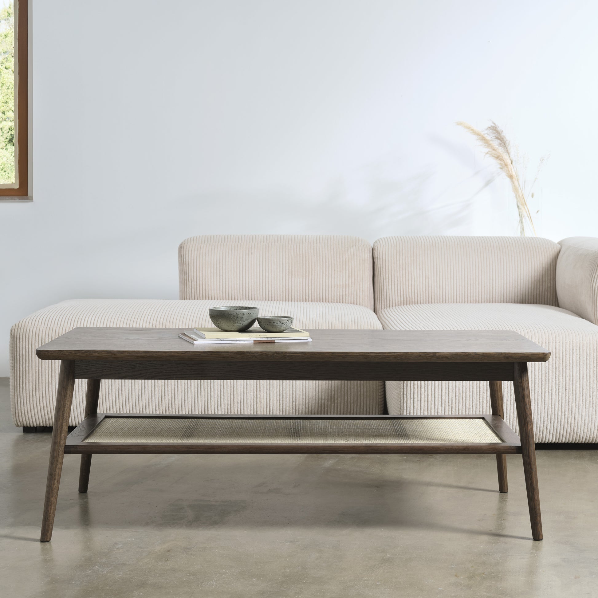 SOUTA | שולחן סלון מלבני מעץ מלא וראטן, 120/60 ס"מ - KUALA