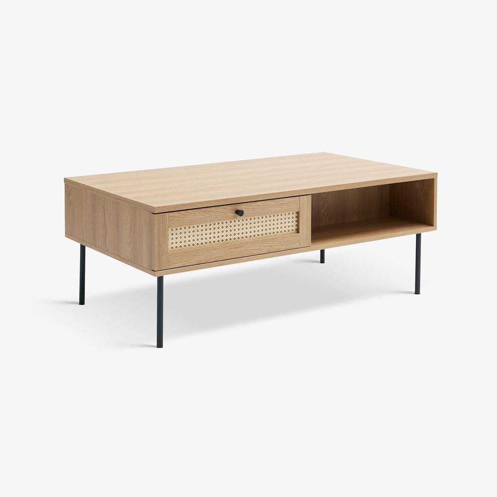 DINRO | שולחן סלון מלבני מעץ, ראטן ומתכת, 110/60 ס"מ - KUALA