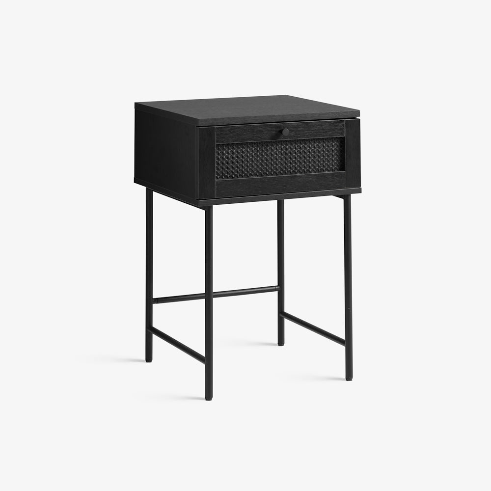 ZUKEYA | שידת לילה מעץ 45/45 ס"מ, ראטן ומתכת, עם מגירה