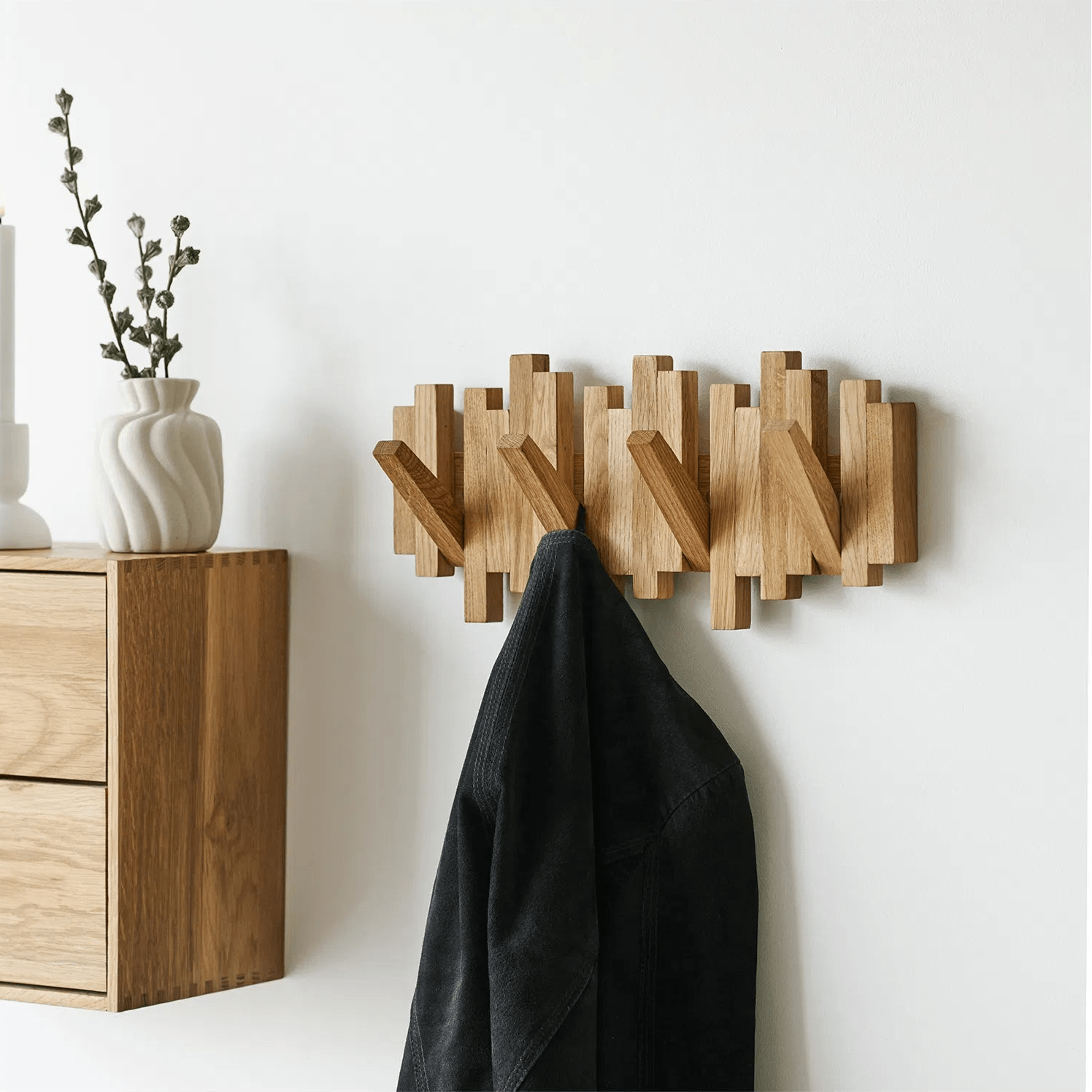 MOZOKO | יחידת תליה מעוצבת מעץ אלון מלא, 40 ס"מ