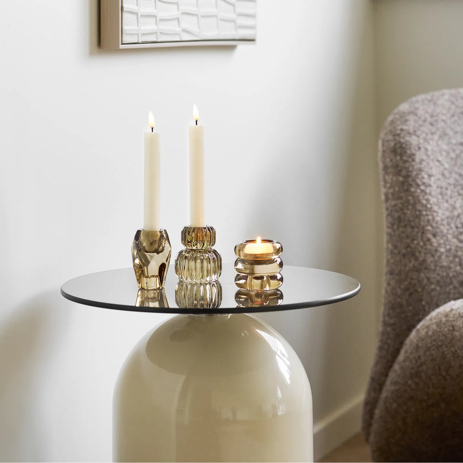 FORI | סט שלושה פמוטי זכוכית בגוון חום מעושן - KUALA