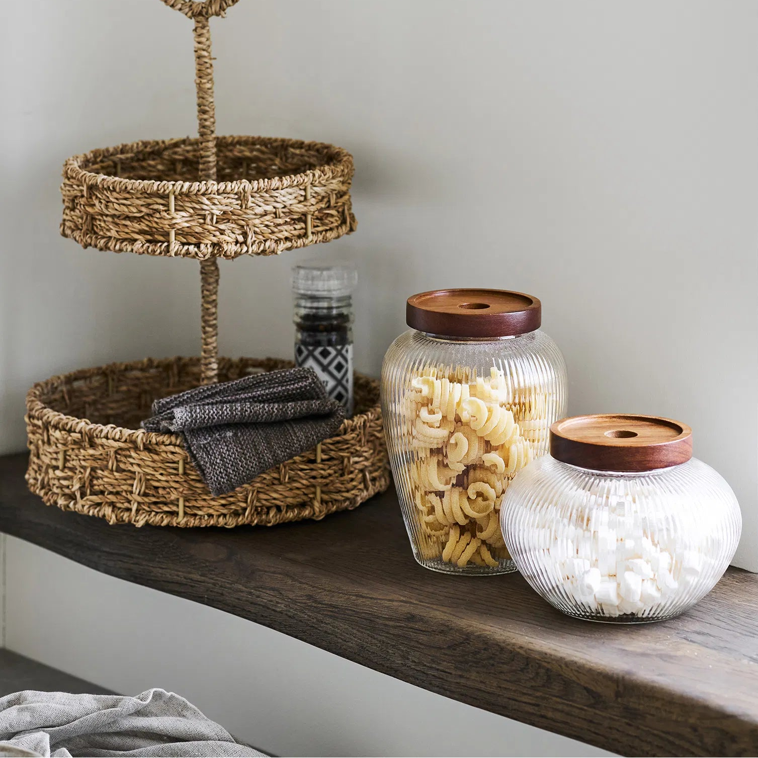 BORA | סט צנצנות זכוכית עם מכסה עץ - KUALA