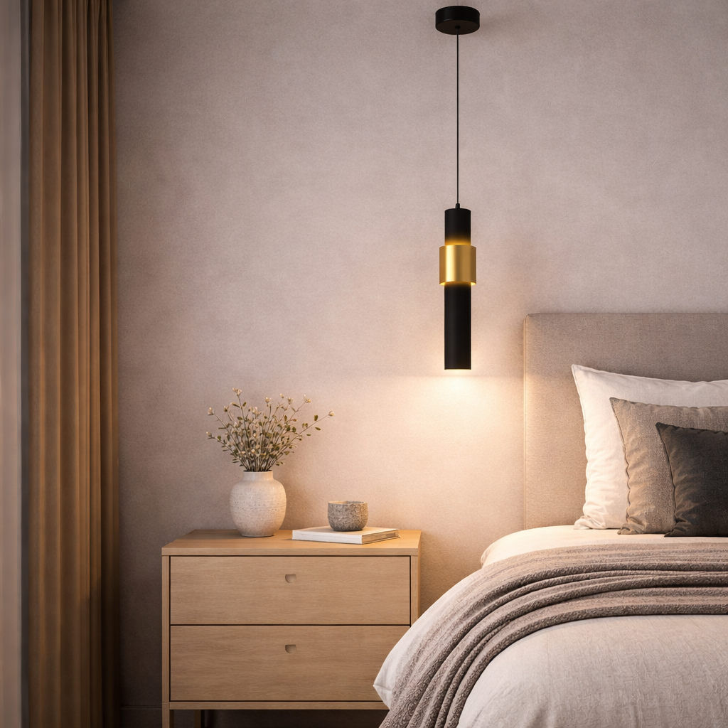 OAVA | מנורת צילינדר תלויה בגווני שחור וזהב - KUALA