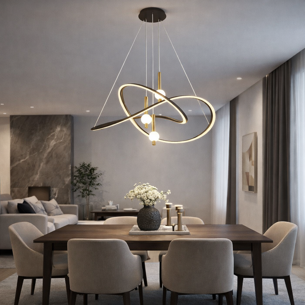 QIRA | מנורת תליה בעיצוב מודרני בגווני זהב ושחור - KUALA