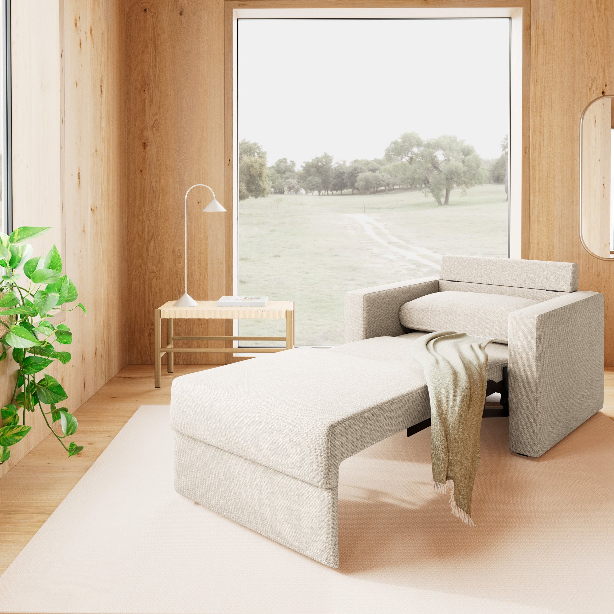 BASE | כורסא נפתחת למיטה מרופדת בבד אריג