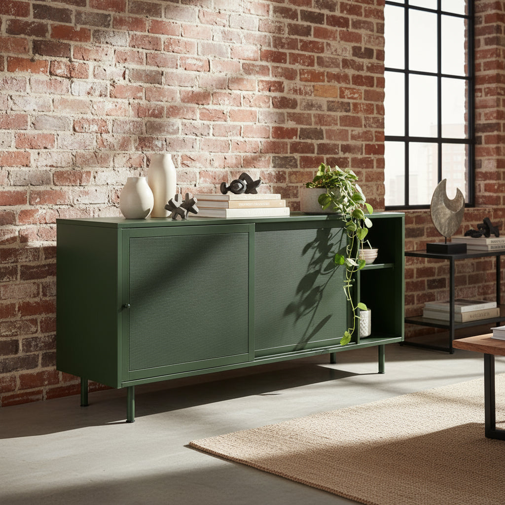 BUNITA | מזנון מודרני ממתכת, עם מדפים פתוחים וסגורים