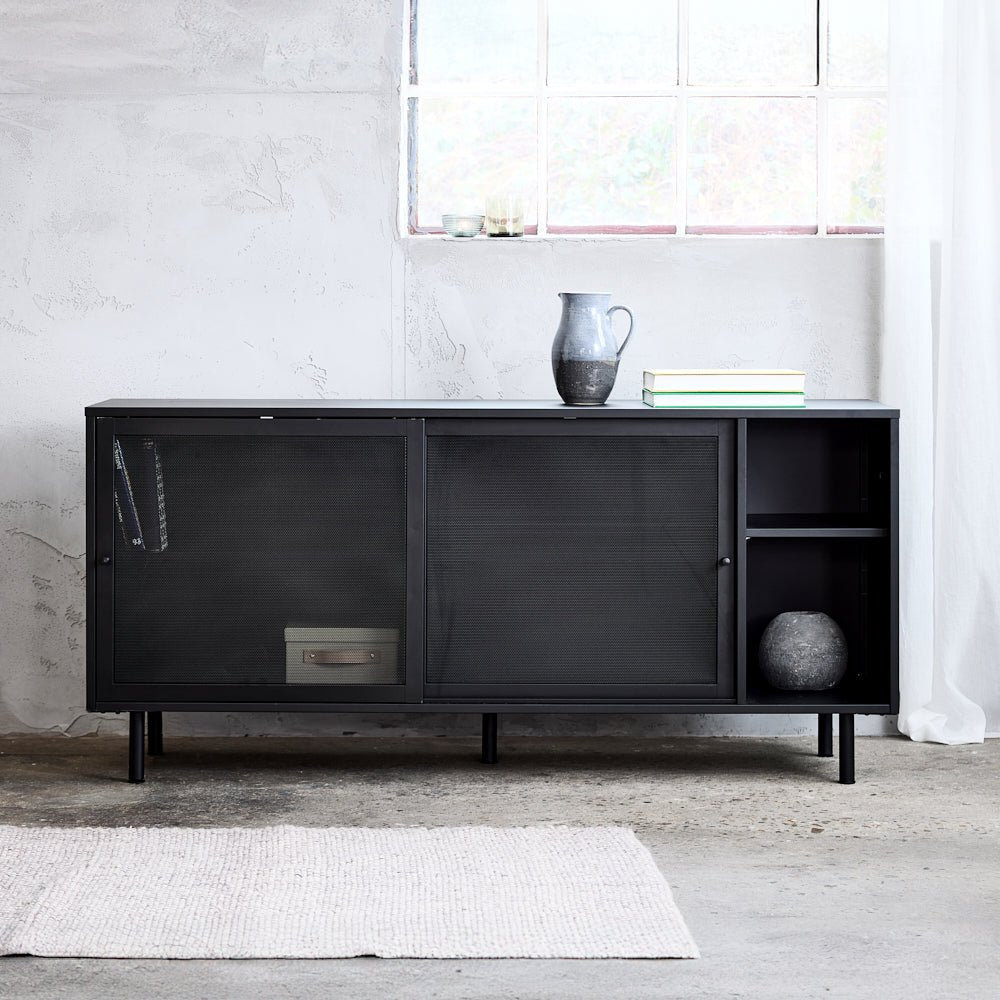 BUNITA | מזנון מודרני ממתכת, עם 2 מדפים פתוחים ו-2 דלתות סלייד - KUALA