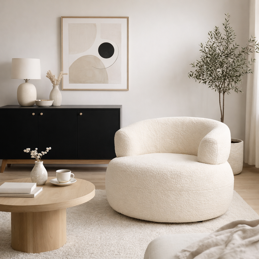 STIGO | כורסא מעוגלת מרופדת בבד אריג - KUALA