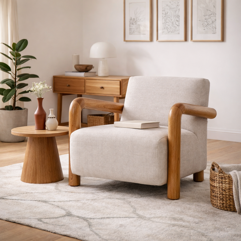 EDGEN | כורסא מרופדת בבד אריג בשילוב מסגרת עץ - KUALA