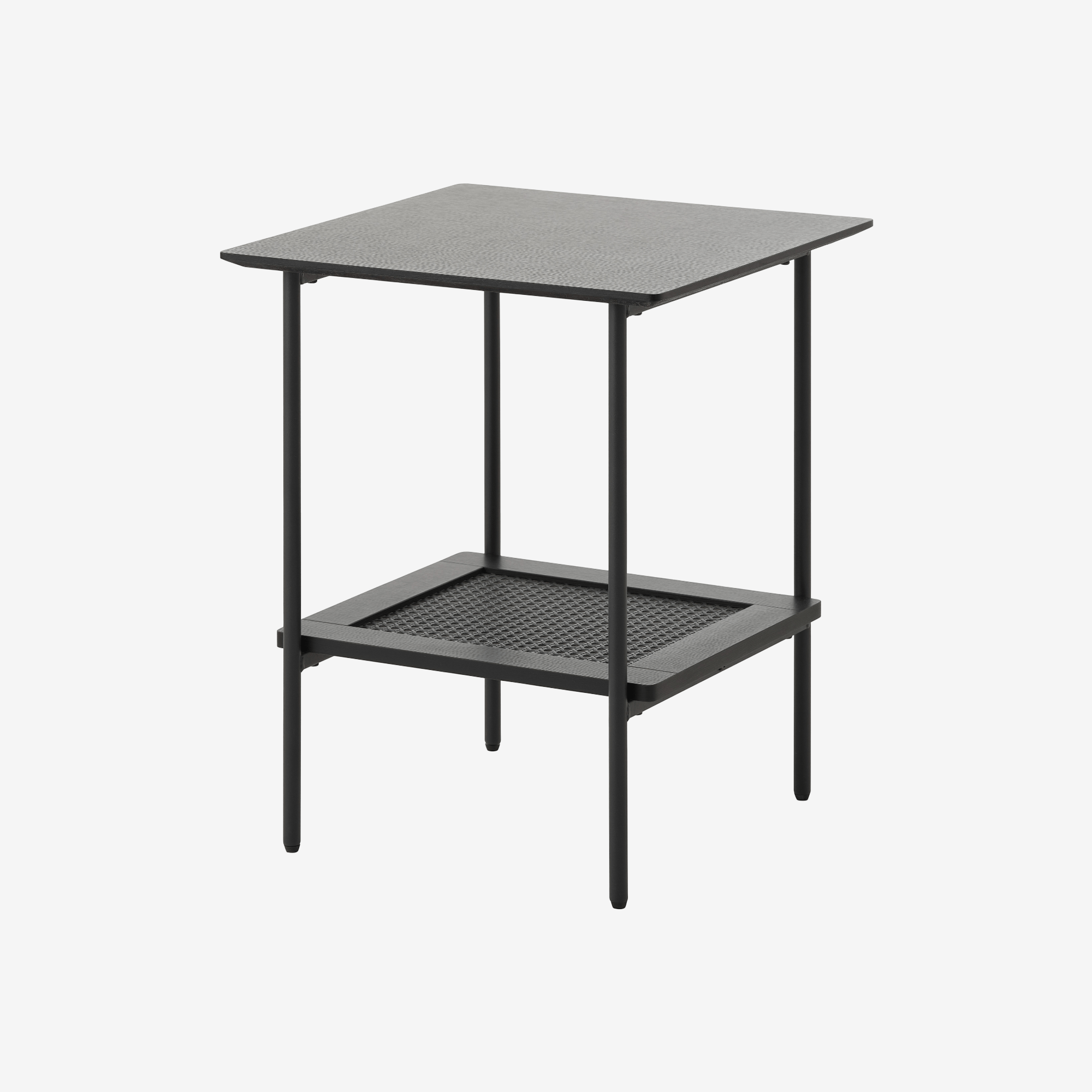 BIBE | שולחן צד ריבועי 45/45 ס"מ, ממלמין, ראטן ומתכת, עם מדף פתוח