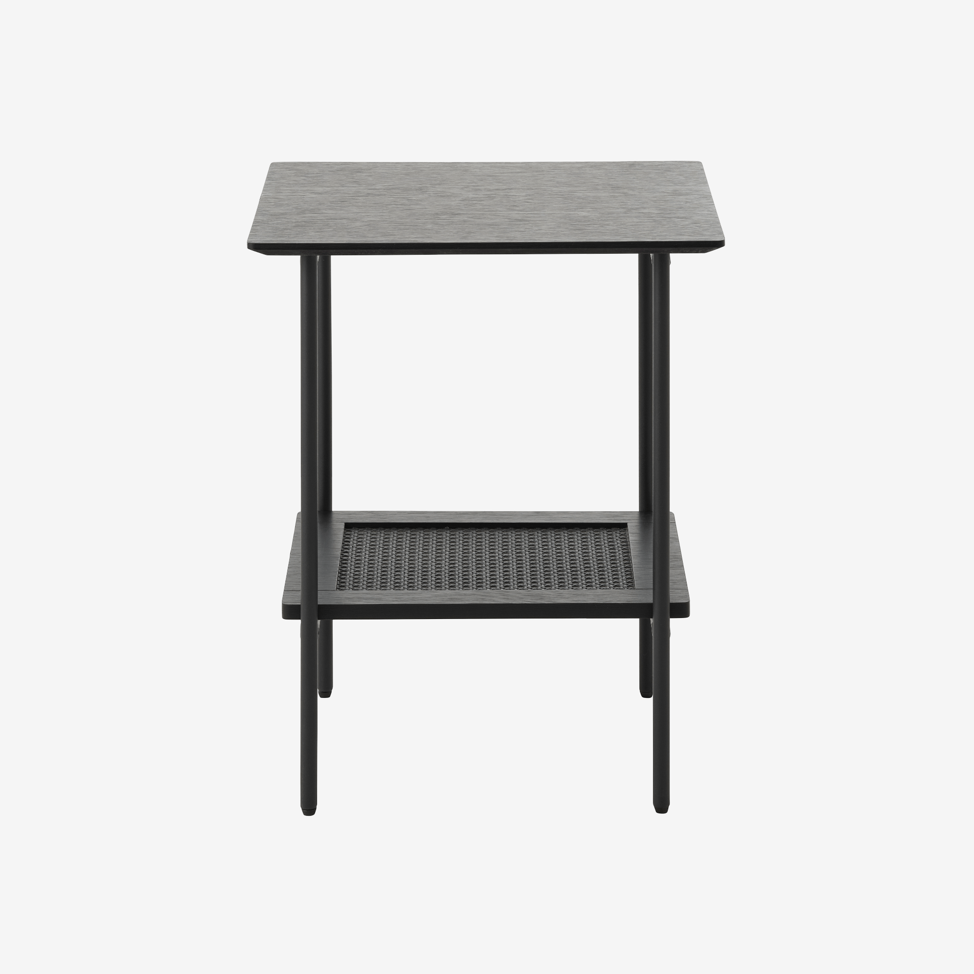 BIBE | שולחן צד ריבועי 45/45 ס"מ, ממלמין, ראטן ומתכת, עם מדף פתוח