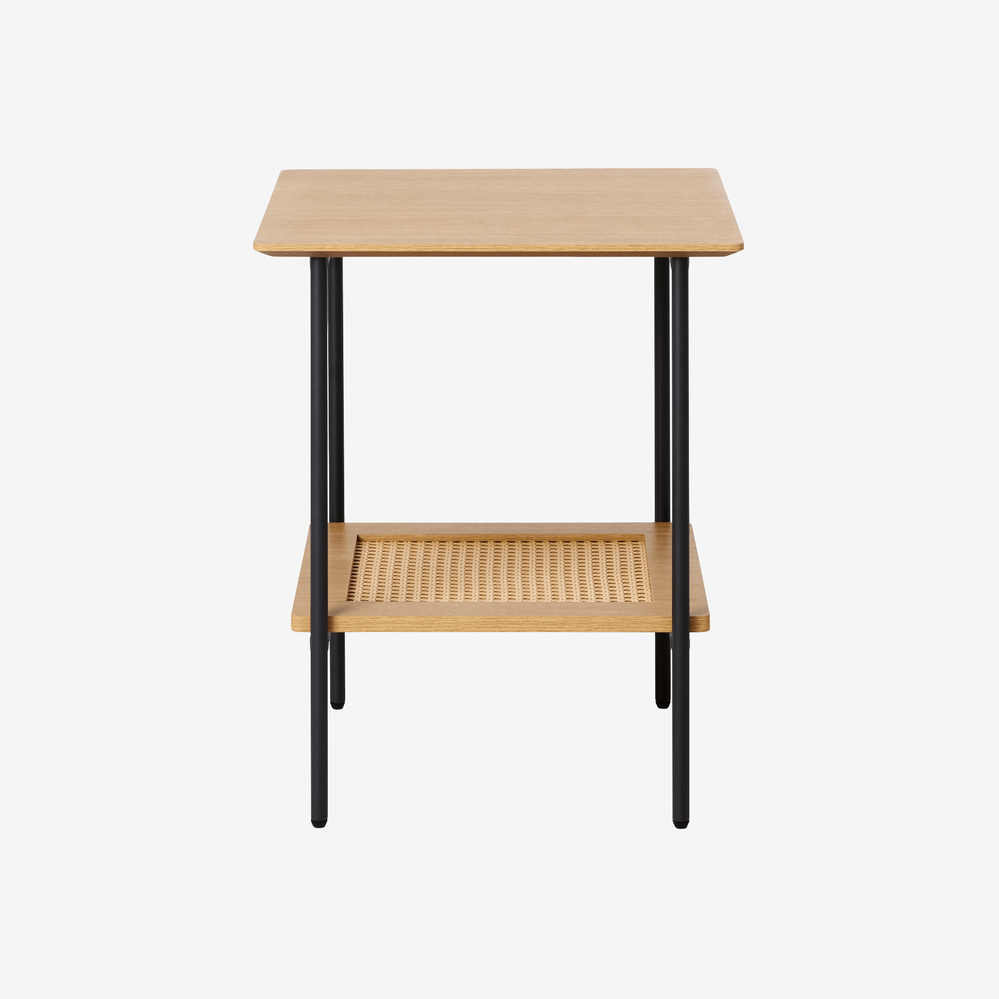 BIBE | שולחן צד ריבועי 45/45 ס"מ, ממלמין, ראטן ומתכת, עם מדף פתוח