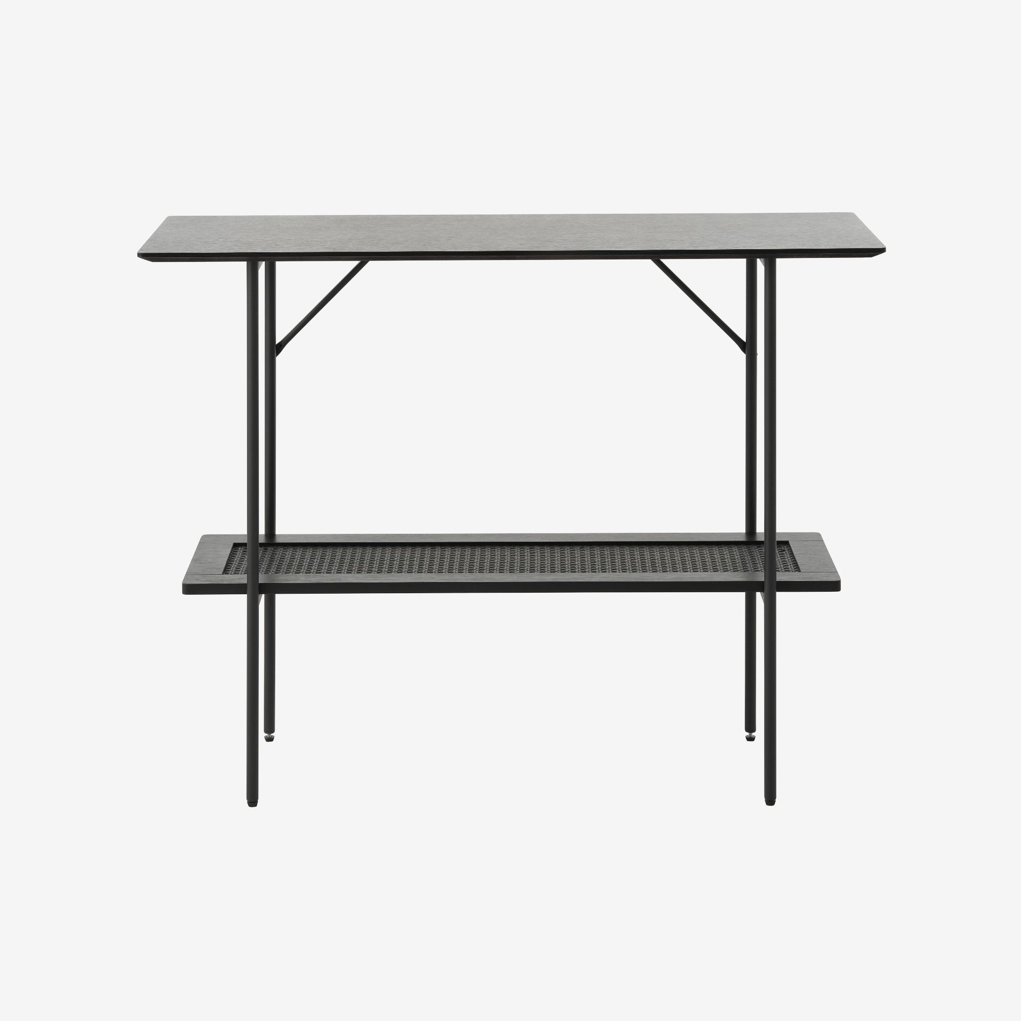 NOMIME | קונסולה מעוצבת מעץ, ראטן ומתכת, עם מדף פתוח