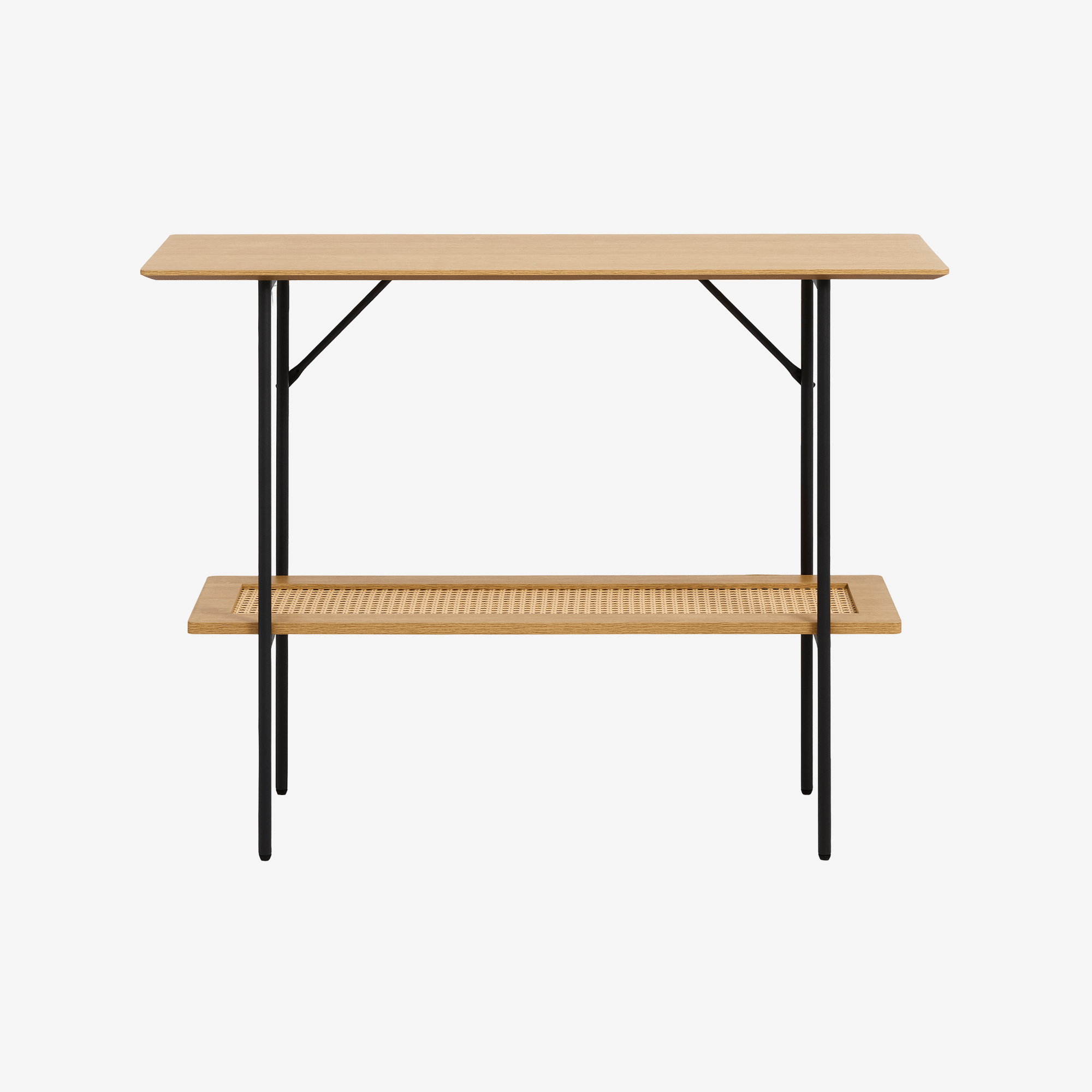 NOMIME | קונסולה מעוצבת מעץ, ראטן ומתכת, עם מדף פתוח