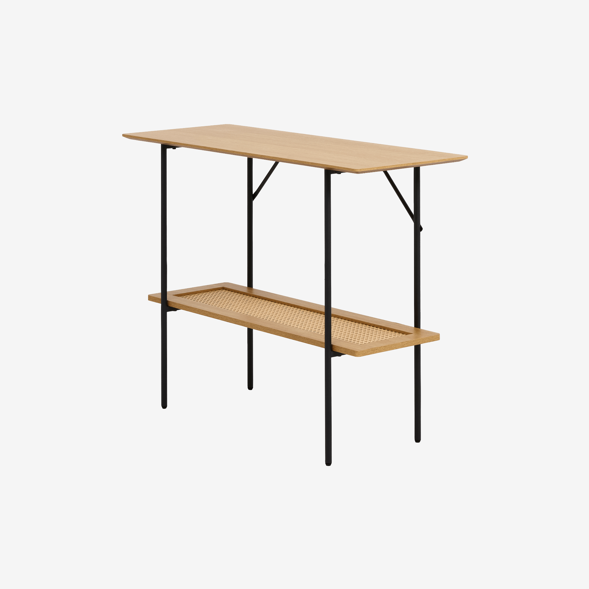 NOMIME | קונסולה מעוצבת מעץ, ראטן ומתכת, עם מדף פתוח