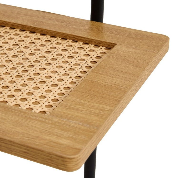 NOMIME | קונסולה מעוצבת מעץ, ראטן ומתכת, עם מדף פתוח