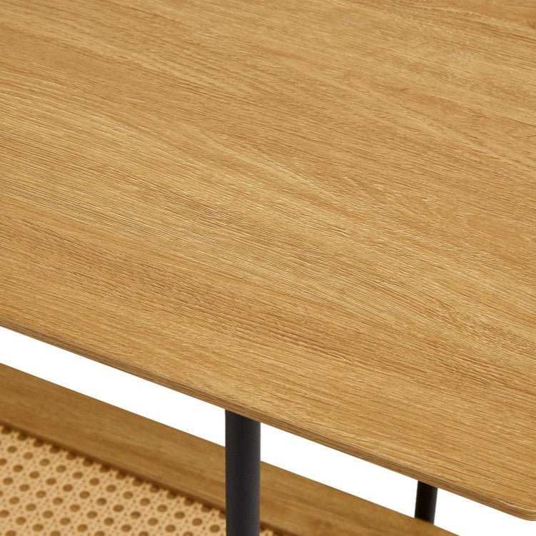 NOMIME | קונסולה מעוצבת מעץ, ראטן ומתכת, עם מדף פתוח