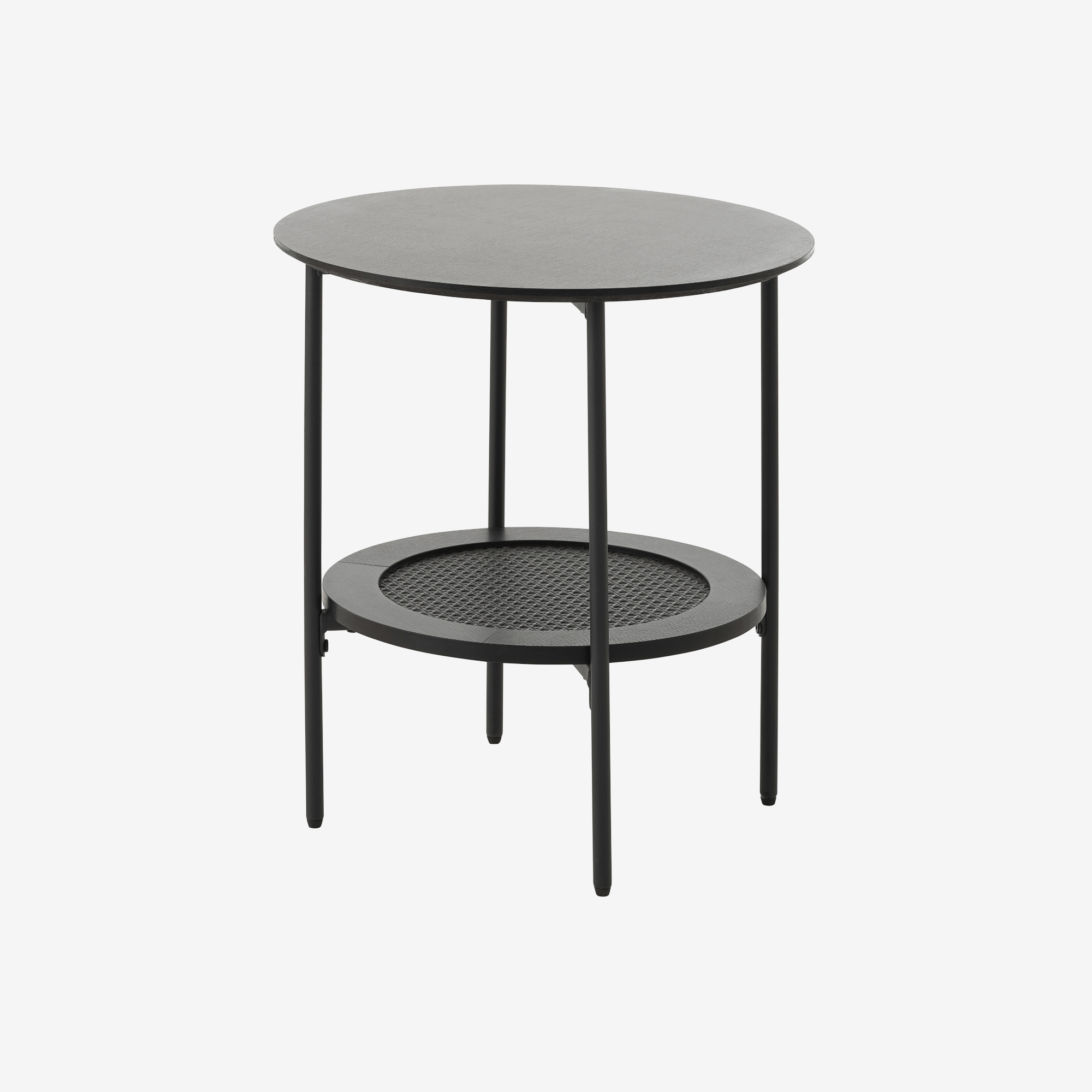 NUBANU | שולחן צד עגול ממלמין, ראטן ומתכת, קוטר 50 ס"מ, עם מדף פתוח