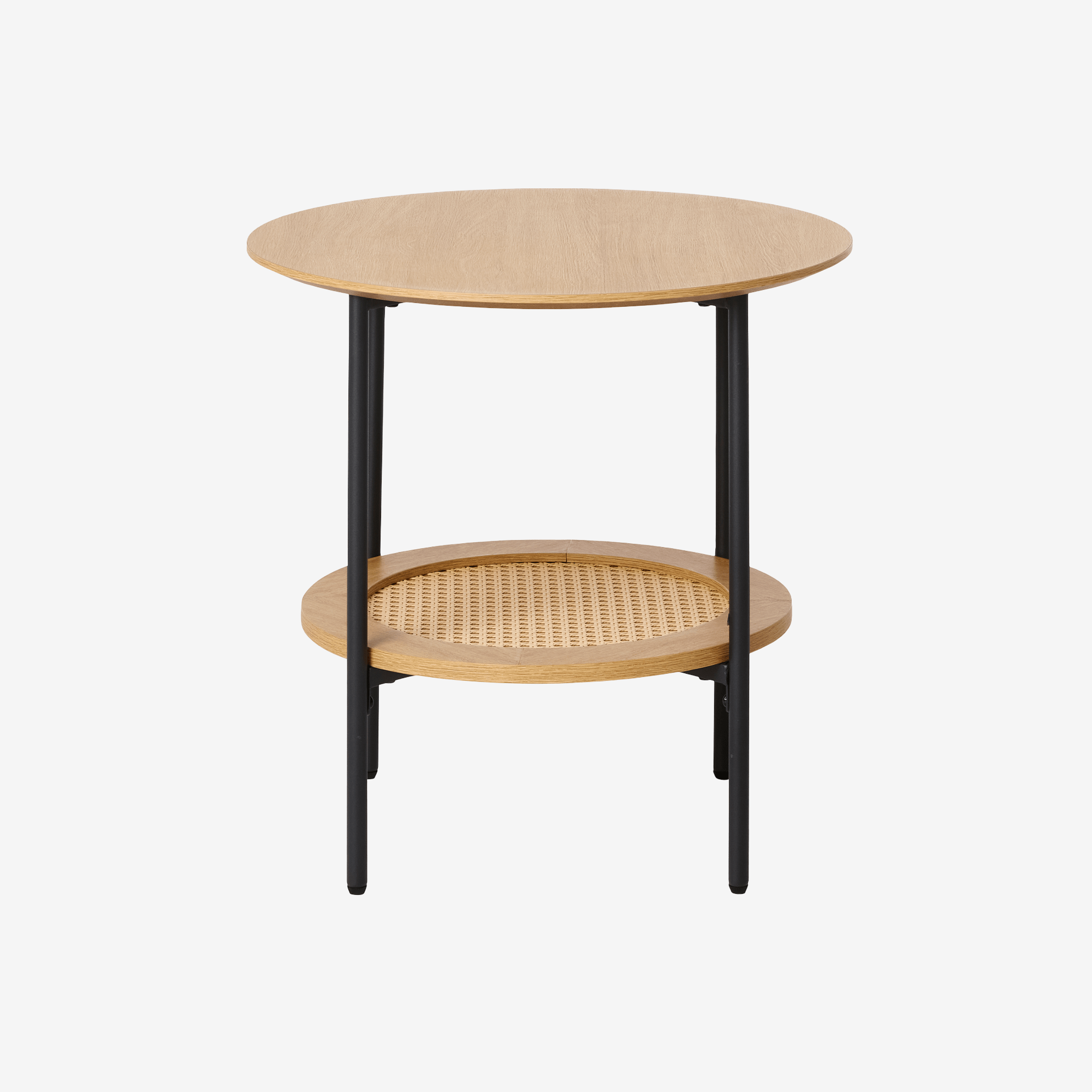 NUBANU | שולחן צד עגול ממלמין, ראטן ומתכת, קוטר 50 ס"מ, עם מדף פתוח