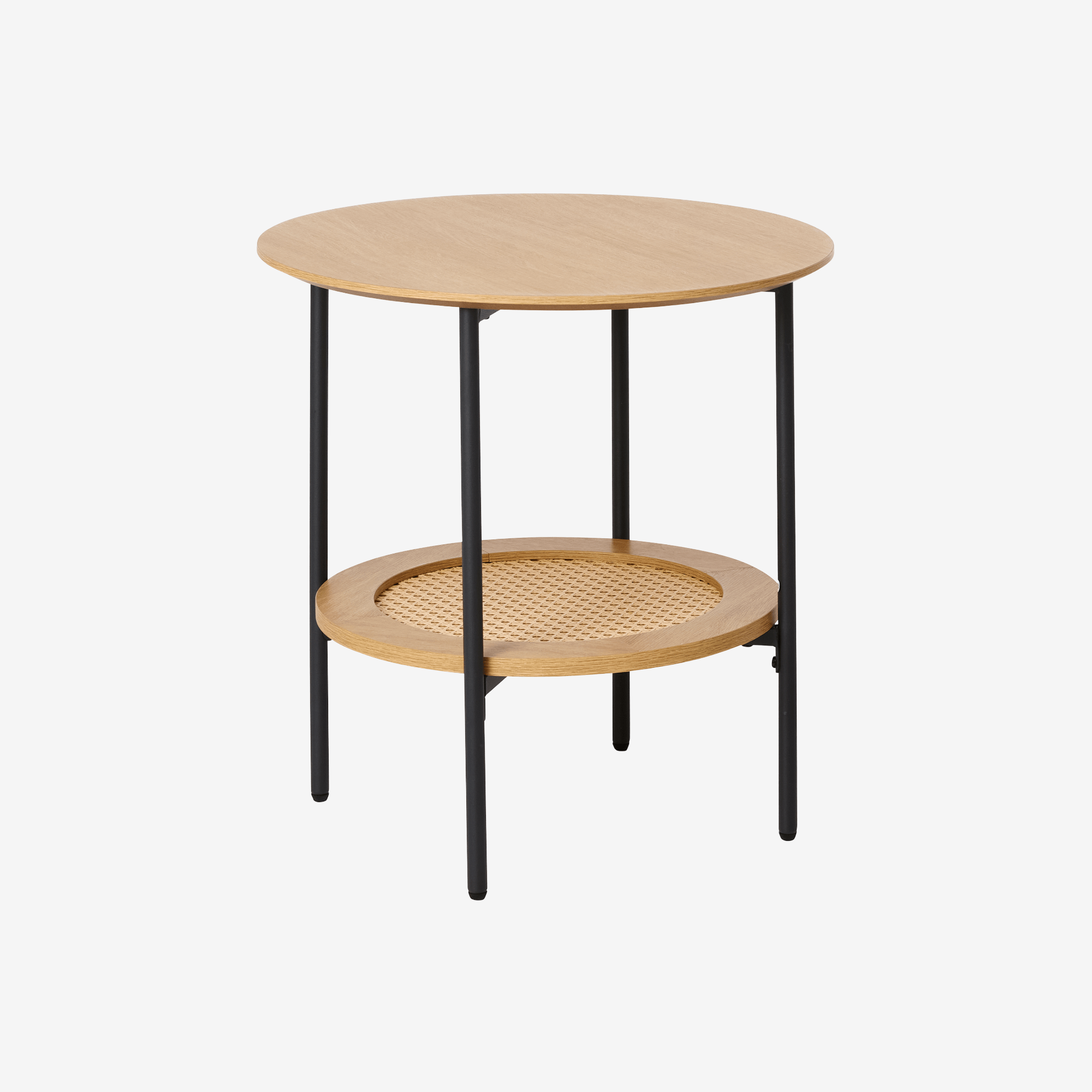 NUBANU | שולחן צד עגול ממלמין, ראטן ומתכת, קוטר 50 ס"מ, עם מדף פתוח