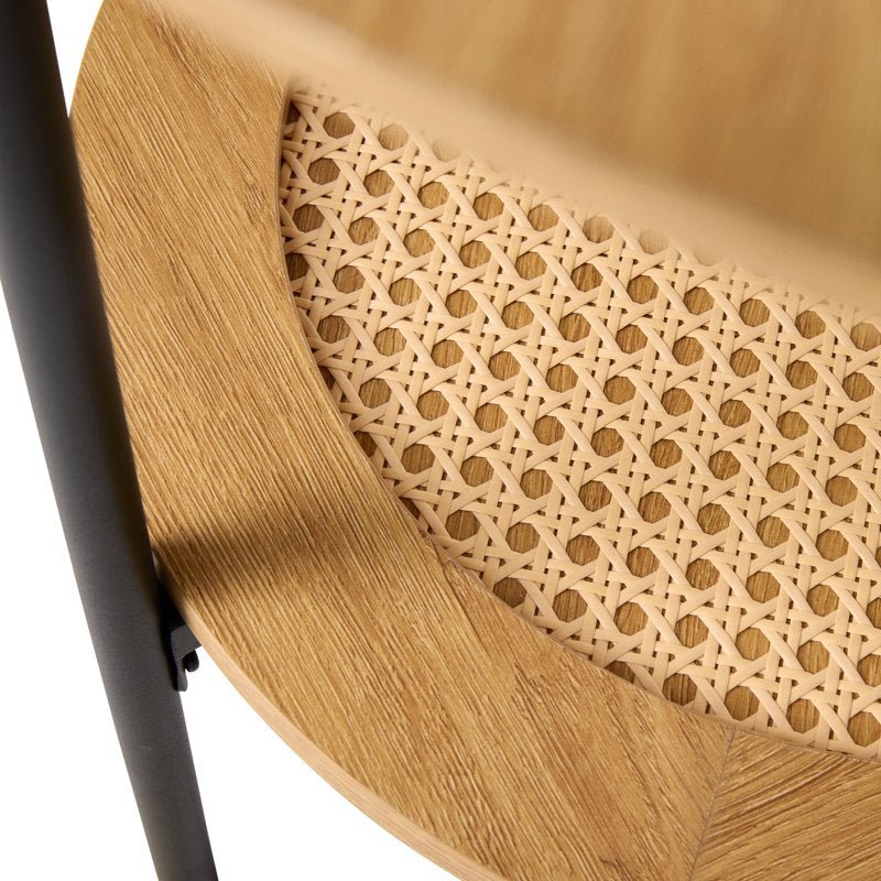 NUBANU | שולחן צד עגול ממלמין, ראטן ומתכת, קוטר 50 ס"מ, עם מדף פתוח