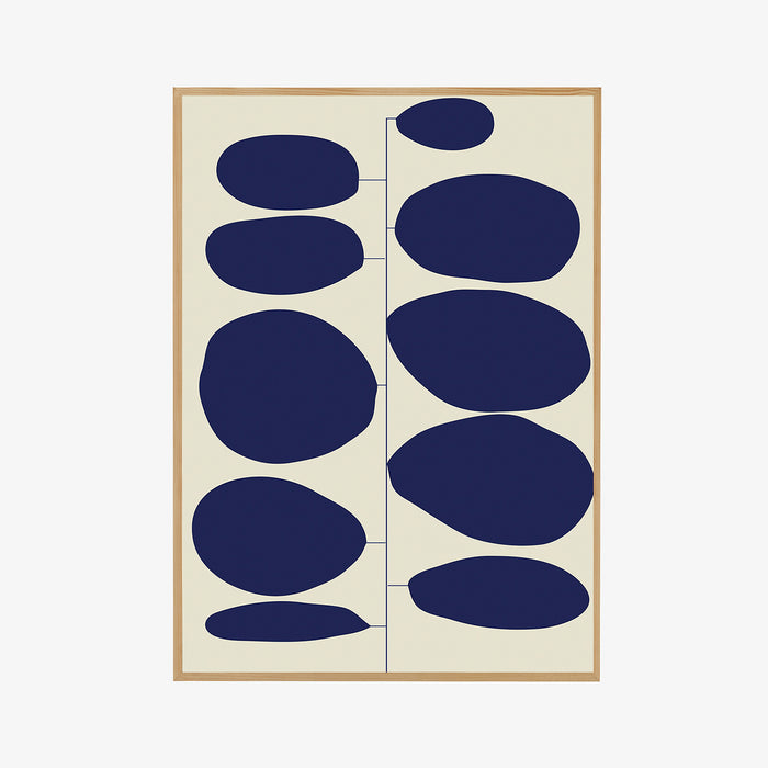 CAYEEN | פרינט עיגולים כחולים במסגרת עץ מלא