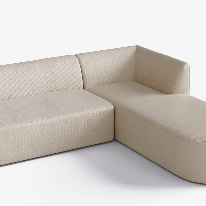 HOOKI | ספה פינתית מעוגלת לסלון מבד קורדרוי דק ורך