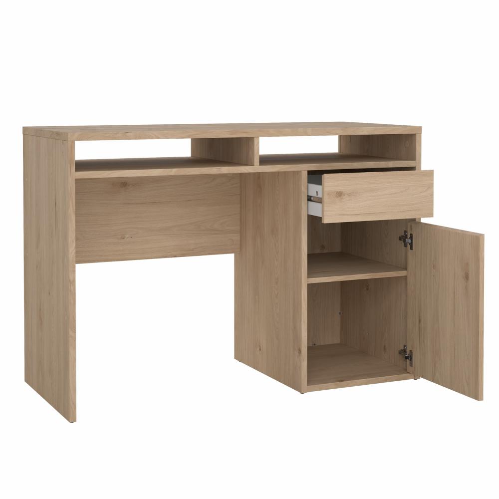 TYRI | שולחן עבודה מעץ עם מגירה, דלת אחסון ומדפים פתוחים, 110 ס"מ, גוון טבעי - KUALA