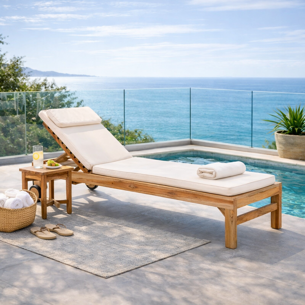 ROVA | מיטת שיזוף מעץ טיק עם גלגלים - KUALA