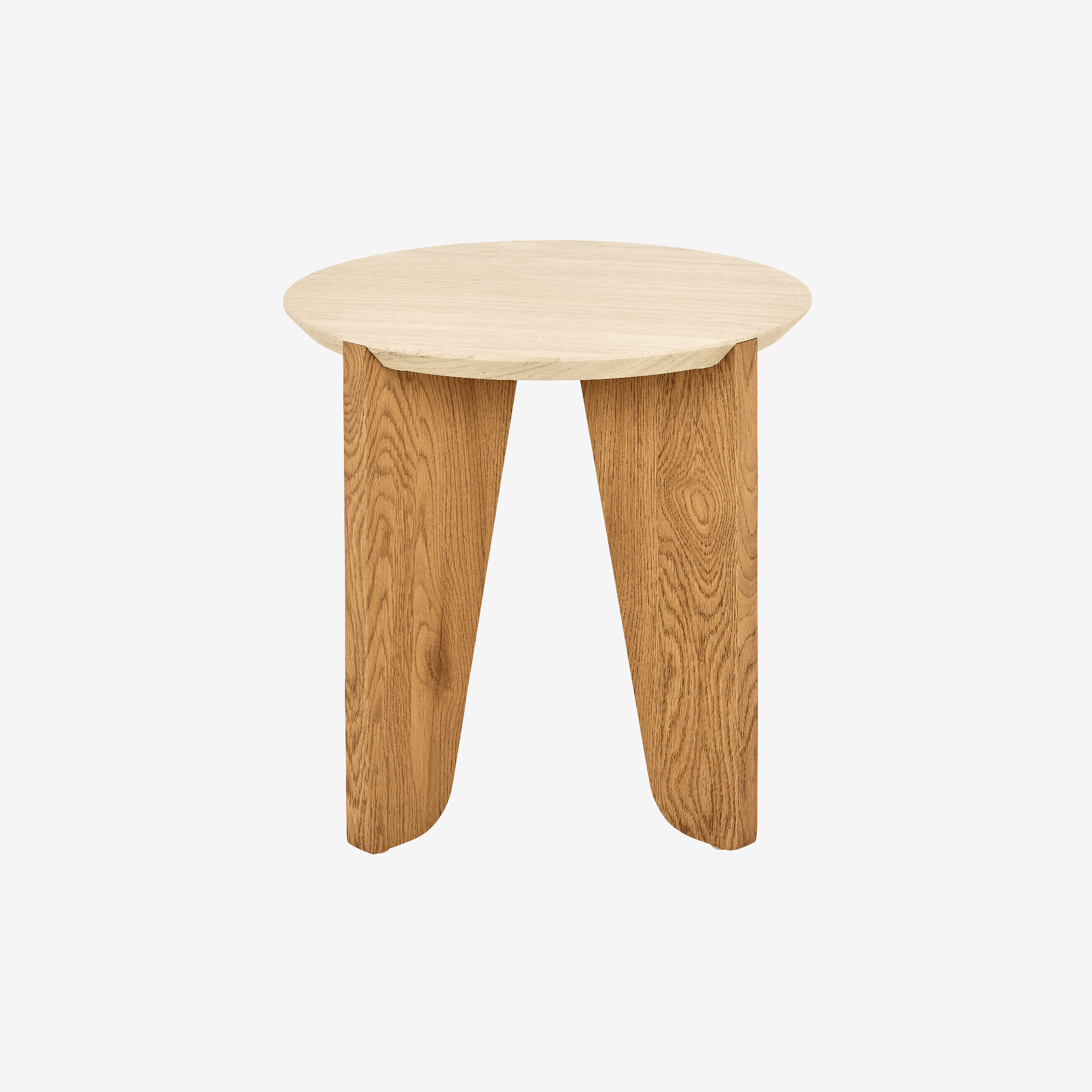 PLORA | שולחן צד עגול דמוי טרוורטין בשילוב עץ