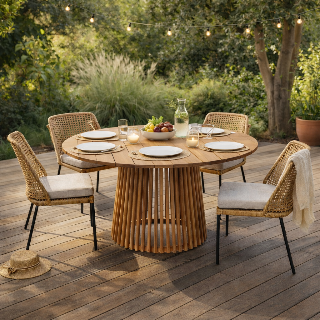 ONI | שולחן אוכל עגול לגינה מעץ טיק, קוטר 120 ס"מ - KUALA