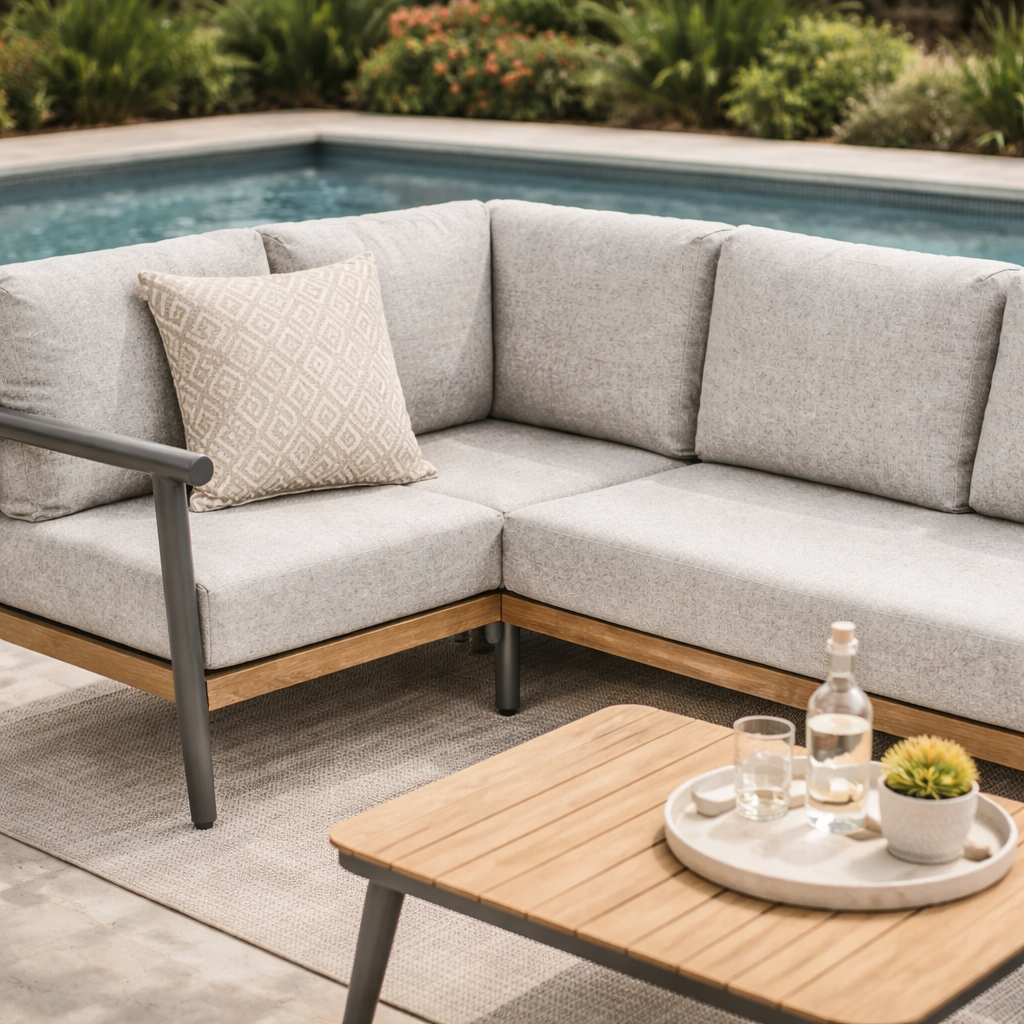 JOLTA | סט ישיבה מאלומיניום, דמוי עץ וכריות לגינה - KUALA