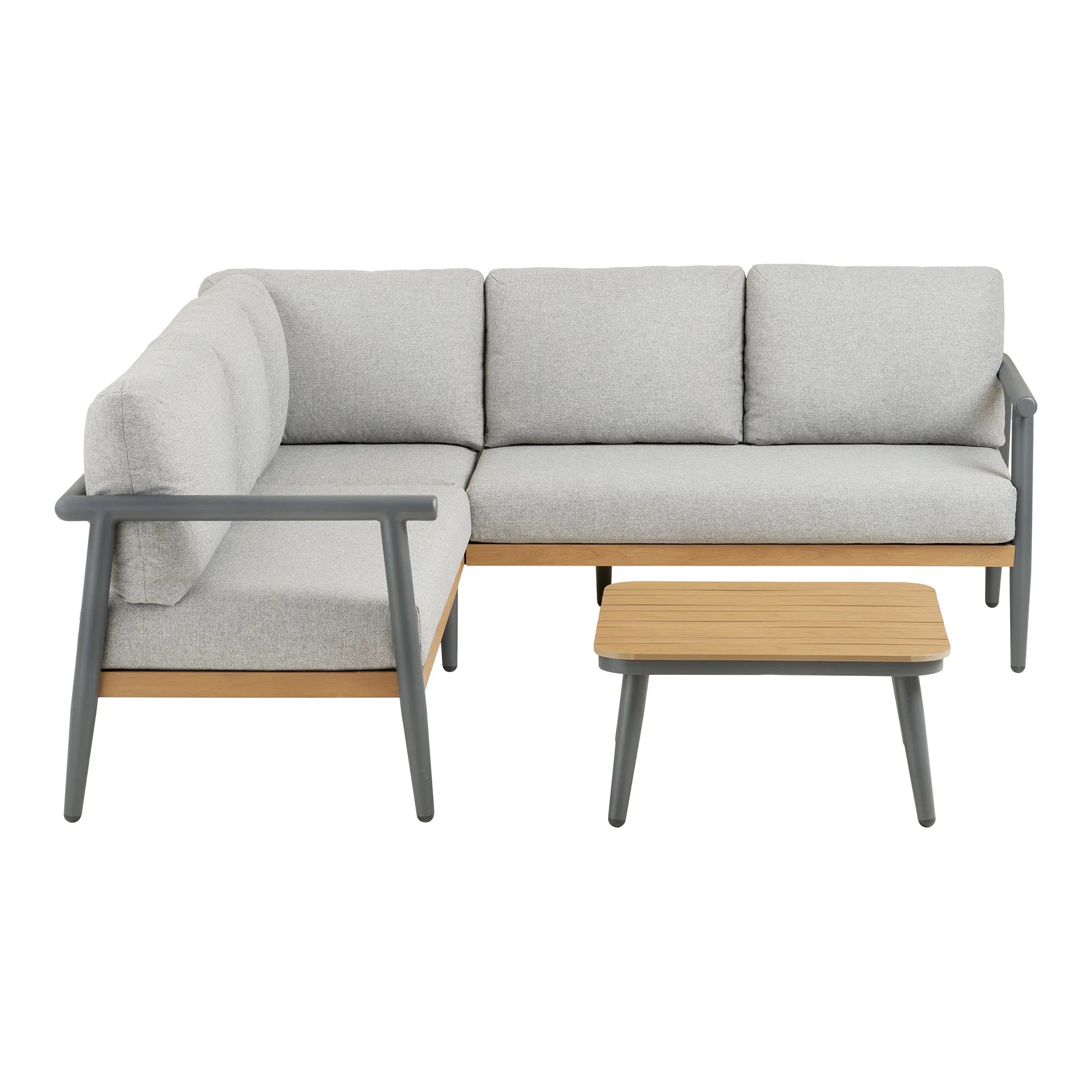 LENA | ספה פינתית מאלומיניום, דמוי עץ וכריות לגינה - KUALA