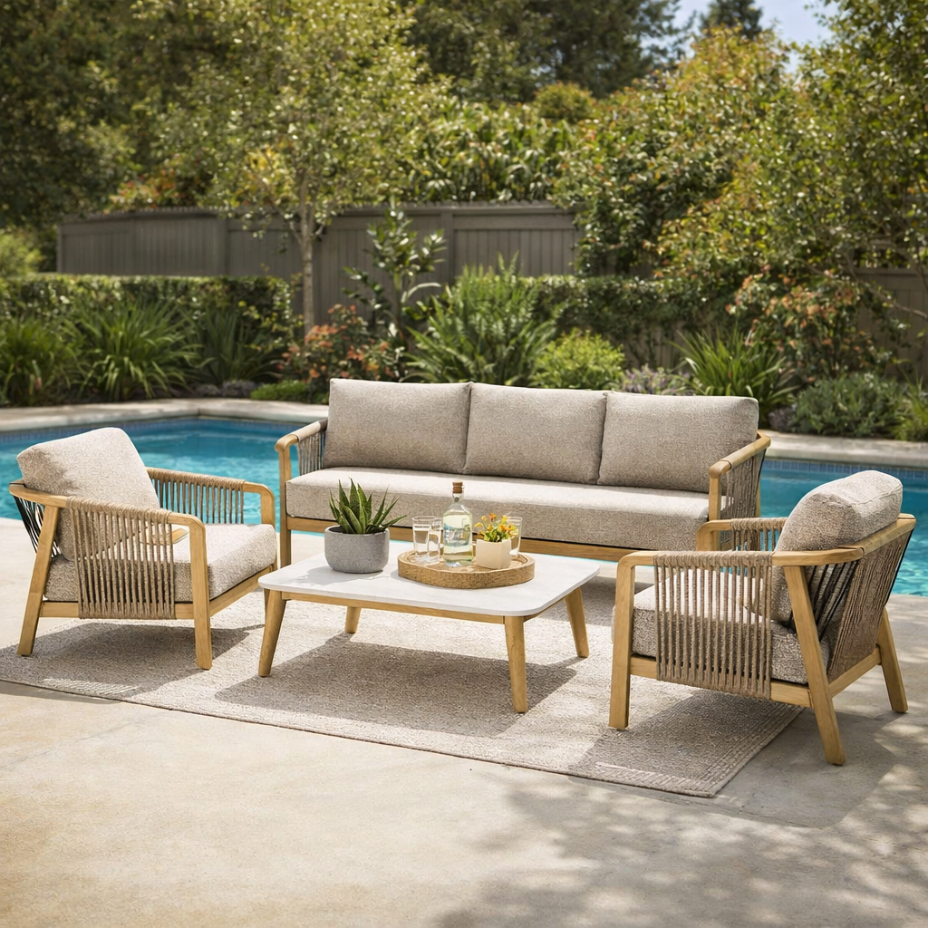 MATE | סט ישיבה מאלומיניום, דמוי עץ וכריות לגינה (Copy) - KUALA