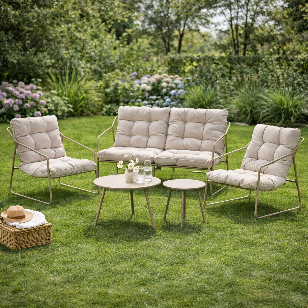 SKAR | סט ישיבה לגינה מפלדה בשילוב כריות אריג - KUALA