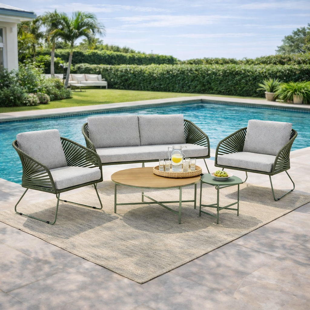 RENO | סט ישיבה לגינה ממתכת ורצועות בד עם כריות - KUALA