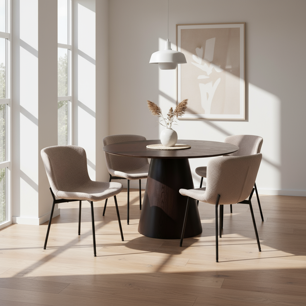 SORI | שולחן אוכל עגול קוטר 120 ס"מ, עד 6 סועדים עם 4 כסאות