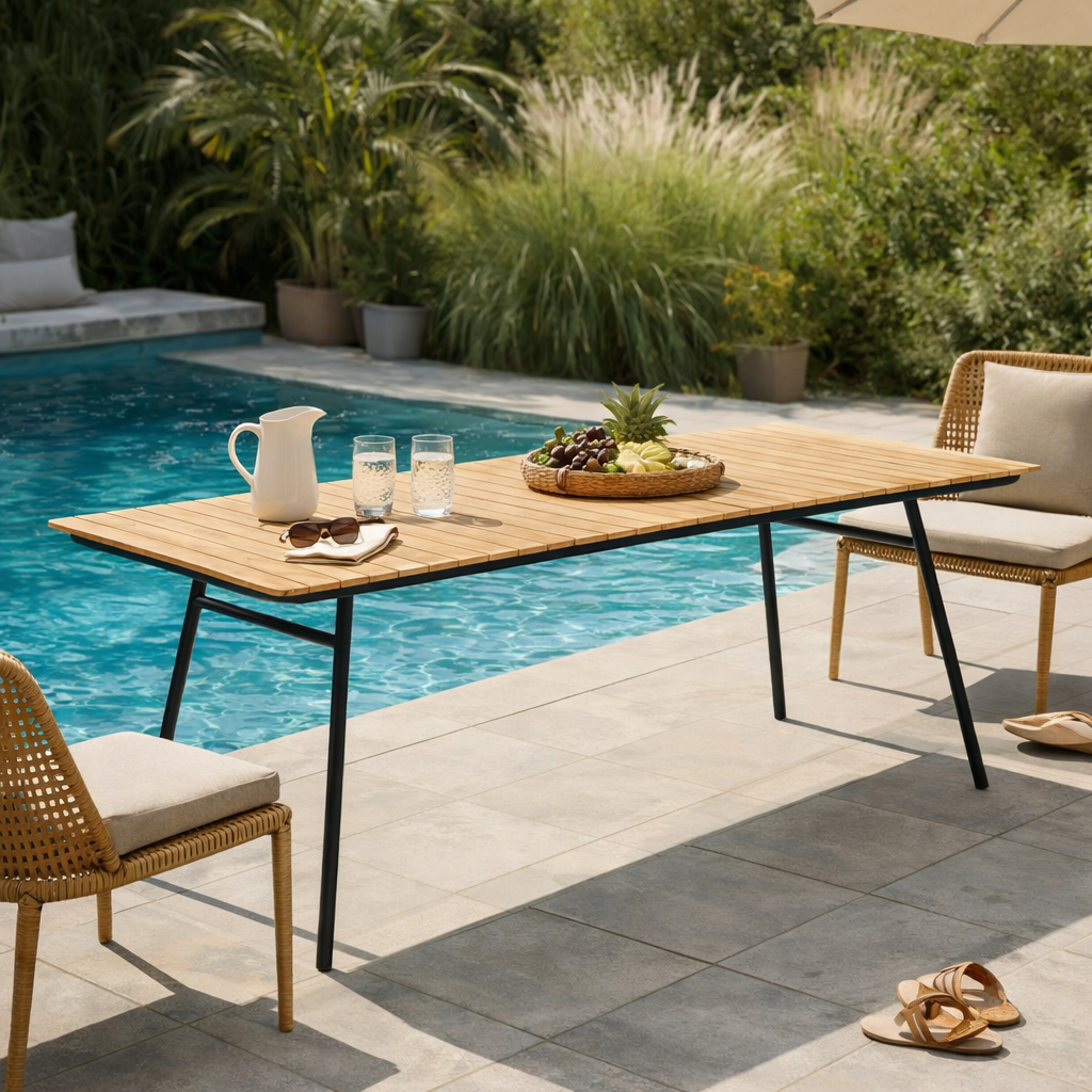 RIVA | שולחן אוכל מעץ טיק ומתכת לגינה, 9020 ס"מ - KUALA