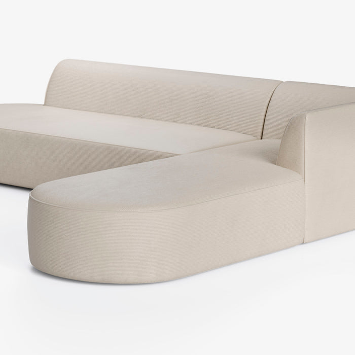 HOOKI | ספה פינתית מעוגלת לסלון מבד קורדרוי דק ורך